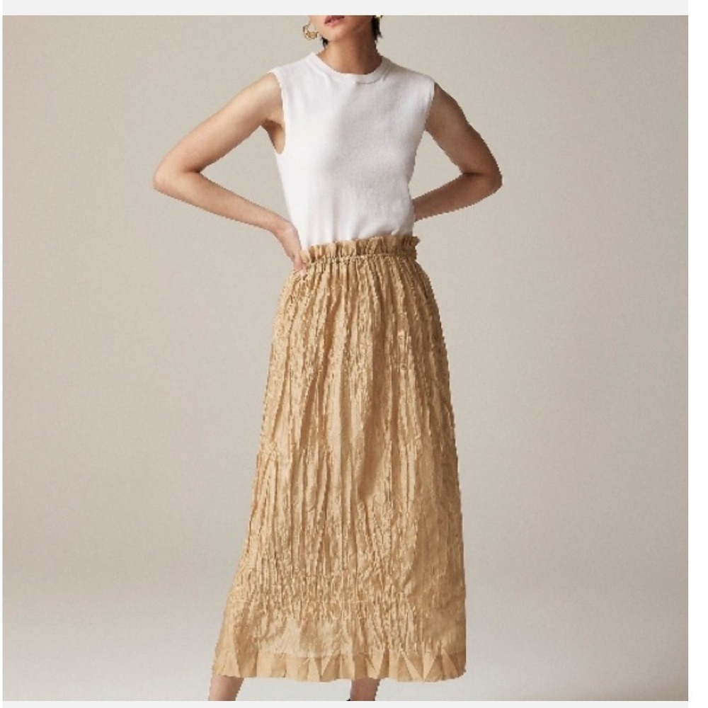 J.Crew NWT‎ Crinkled Gathered-Waist Maxi Skirt Tan Pull On-  XXL